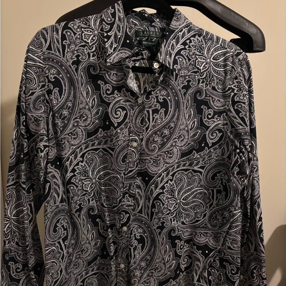 Ralph Lauren Black and White Paisley Blouse